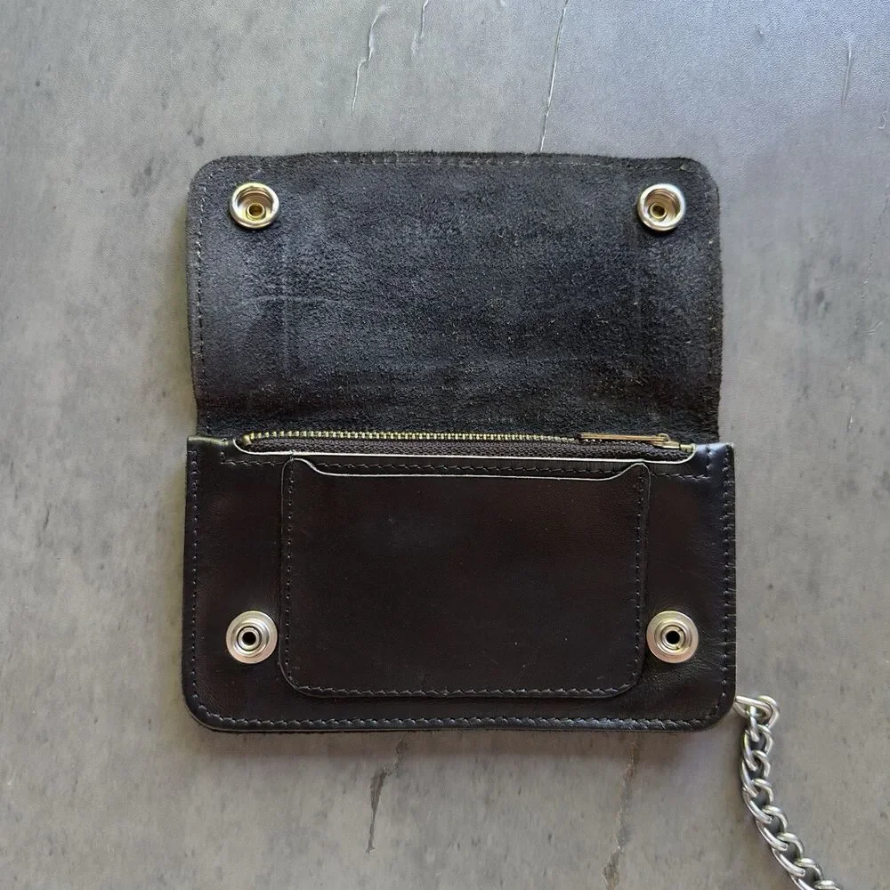 Vintage Harley-Davidson Genuine Leather Biker Chain Wallet Black Bar Shield Logo